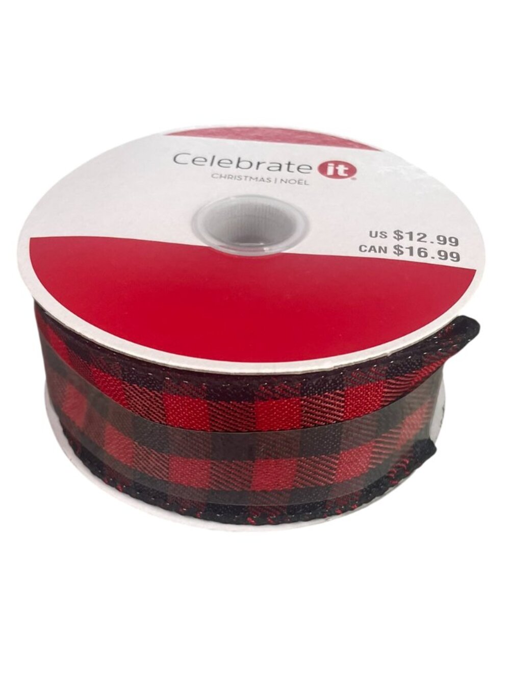 Celebrate It Red Black Buffalo Check Wired Ribbon 1.5in x 30ft Christmas NWT